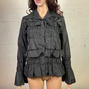 Natali Paris Black Button Front Ruffle Long Sleeve blouse Jacket 2